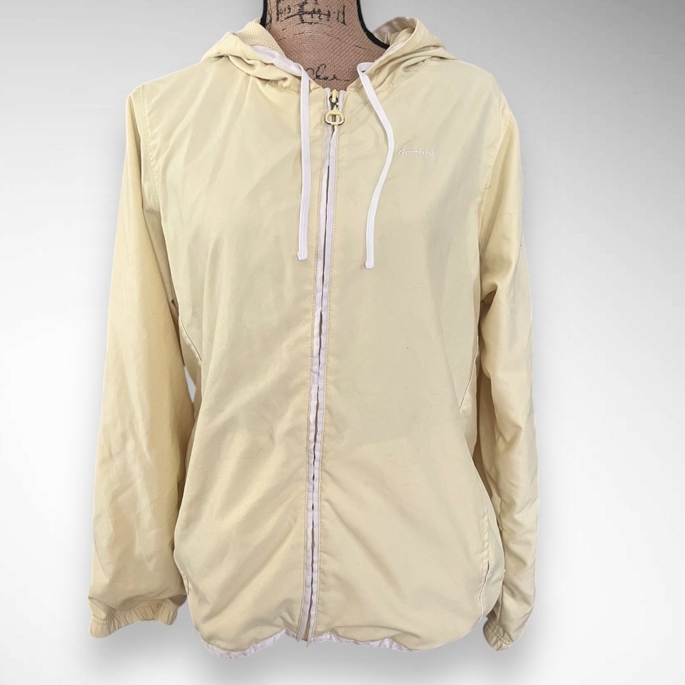 Reebok Women's Vintage Yellow Lightweight Full Zip Jacket With Hood Large |‎ EUC
